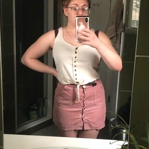 millennial pink corduroy mini skirt